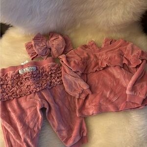 Ruffle Butts Dusty Pink Baby Outfit with Matching Headband